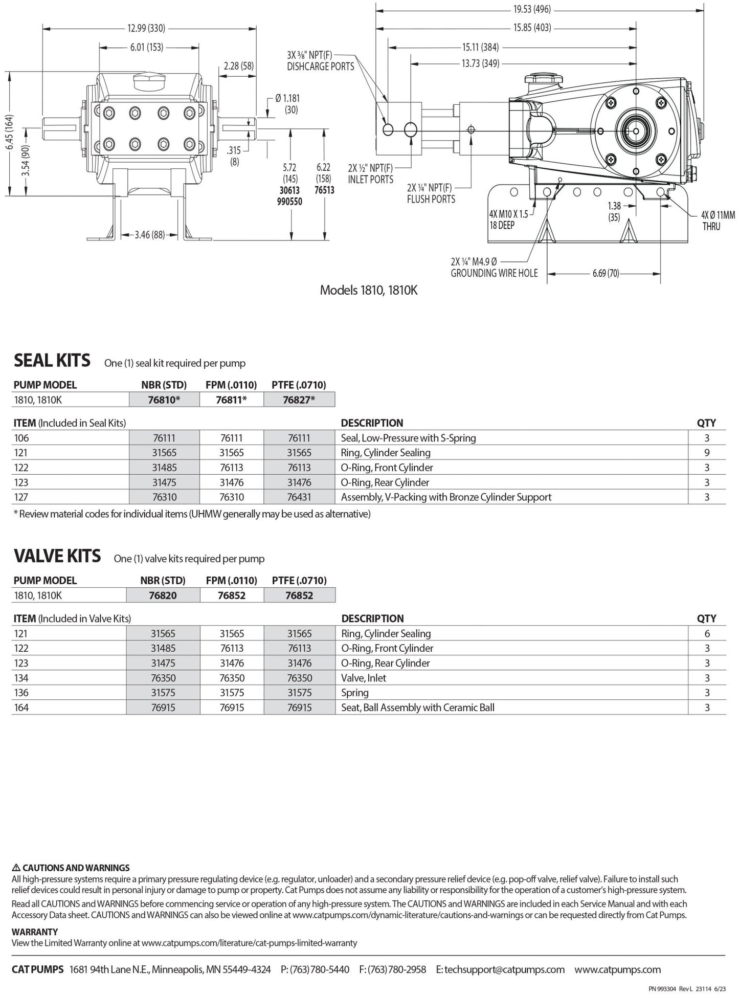 1810 CAT Pump 10,000 PSI Pressure Washer Pump , Triplex Positive Displacement Plunger , 3 GPM , Water Blasting , Hydro - Demolition , Concrete Surface Preparation, Industrial Paint Stripping, Heat Exchanger Tube Cleaning, Block - Style Stainless Steel Plunger - Hydrocomponents & Technologies Inc.