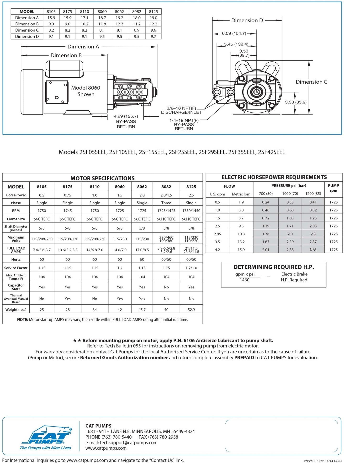 2SF25SEEL Cat Pump 2.5 GPM / 9.5 LPM 1200 PSI 3/8" NPT(F) 1725 RPM Direct Drive 316 Stainless Steel - Hydrocomponents & Technologies Inc.