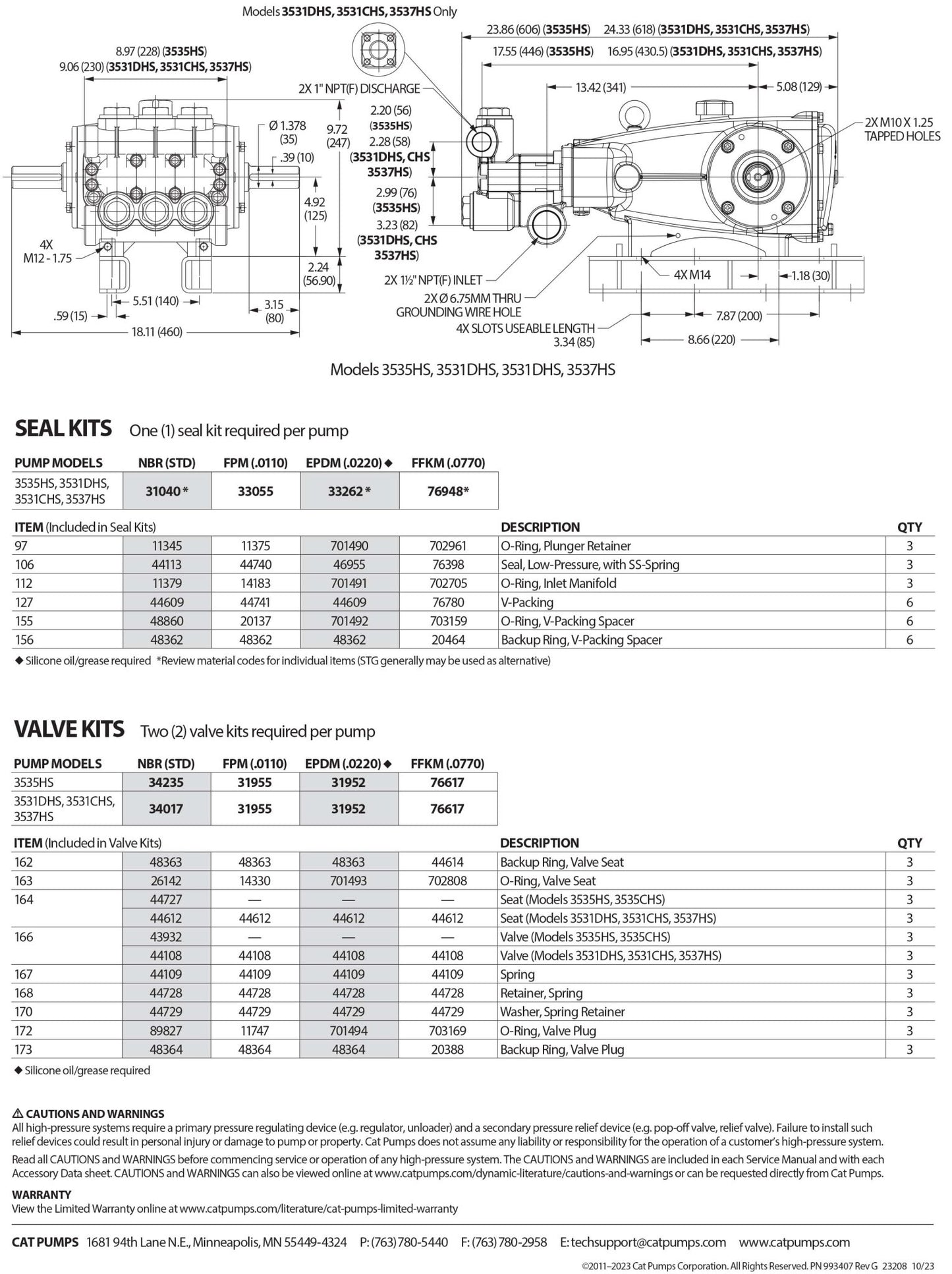 3531CHS CAT Pump 36 gpm / 136 lpm 1200 PSI 800 RPM Belt, Flexible Coupling and Bellhousing Drive(s) 316 Stainless Steel 1 1/2" NPT(F) Inlet Port Size 1" Discharge Port Size - Hydrocomponents & Technologies Inc.