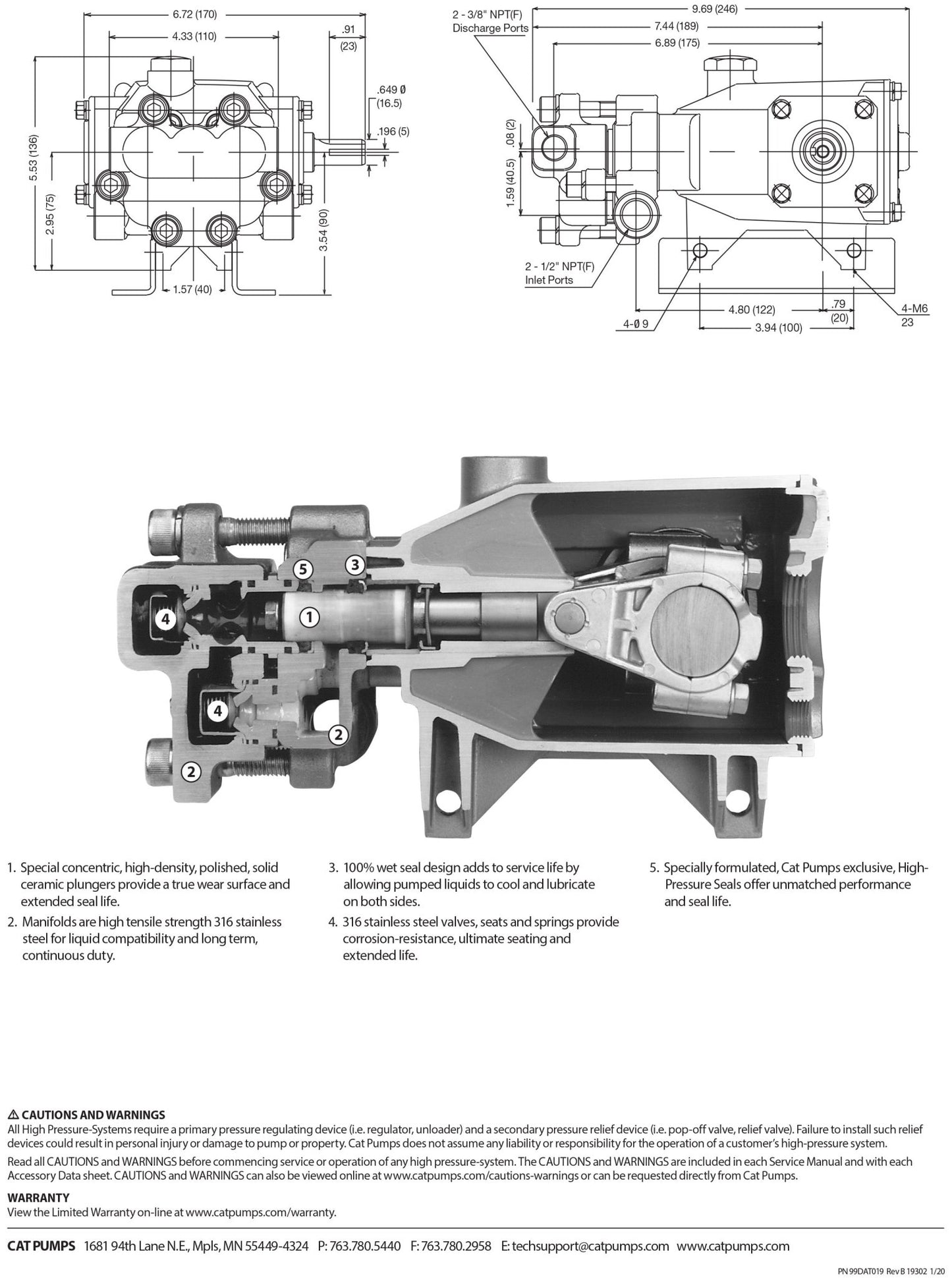 10 GPM 6000 PSI Pressure Washer Pump Triplex Positive Displacement Plunger , 35 - Frame , Flange - Mount , Reciprocating , Block - Style Brass, Chrome - Plated , NBR (Buna - N) Seals , CAT 3550 - Hydrocomponents & Technologies Inc.