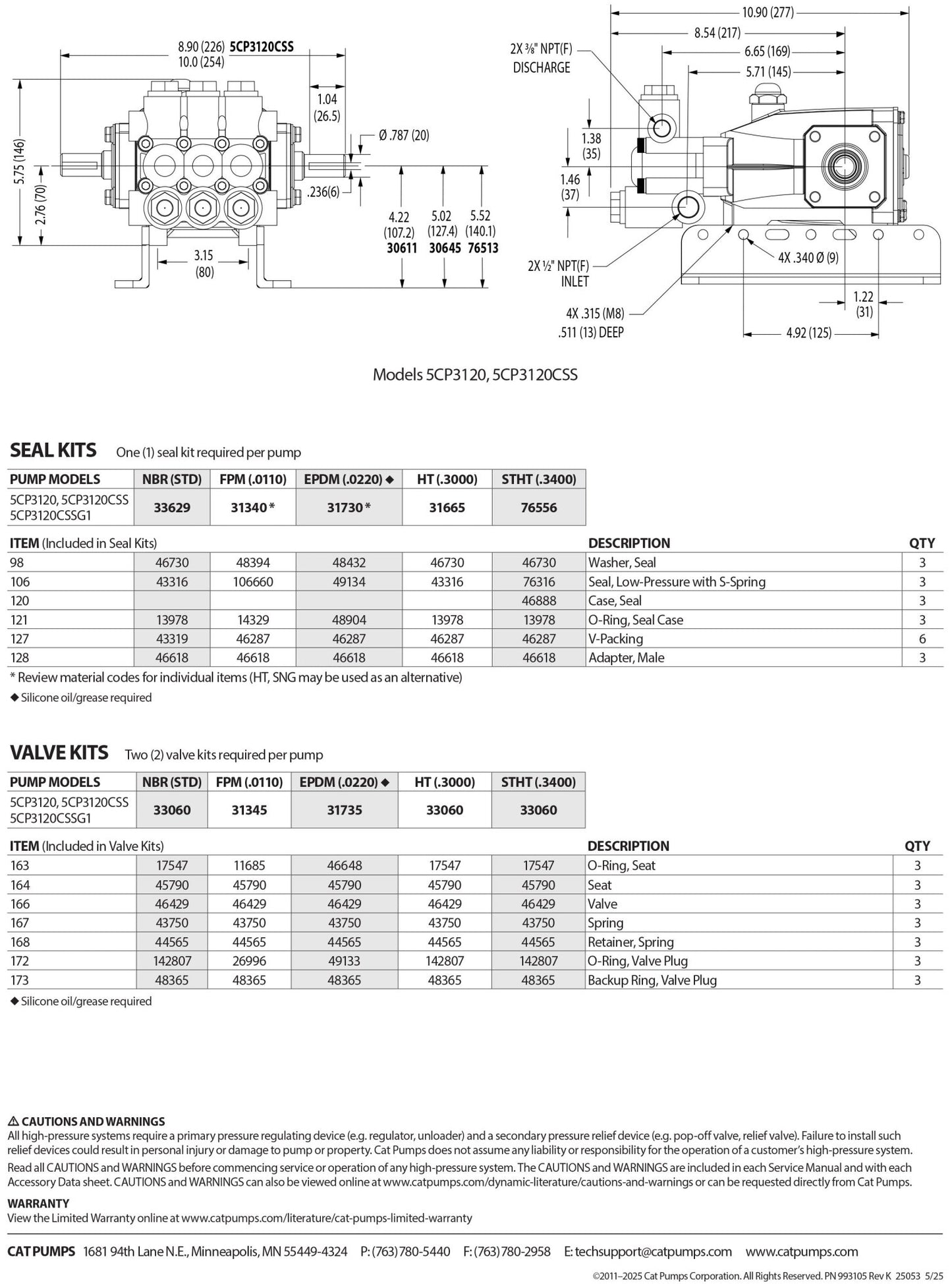 5CP3120CSSG1 CAT Pressure Washer Triplex Positive Displacement Plunger Pump 4.5 GPM 3500 PSI , 316 Grade Stainless Steel Manifold , Gearbox Mounts to a 1" Gas Engine Shaft , Forged Brass Block , Standard Buna - N seals (O - Rings) - Hydrocomponents & Technologies Inc.