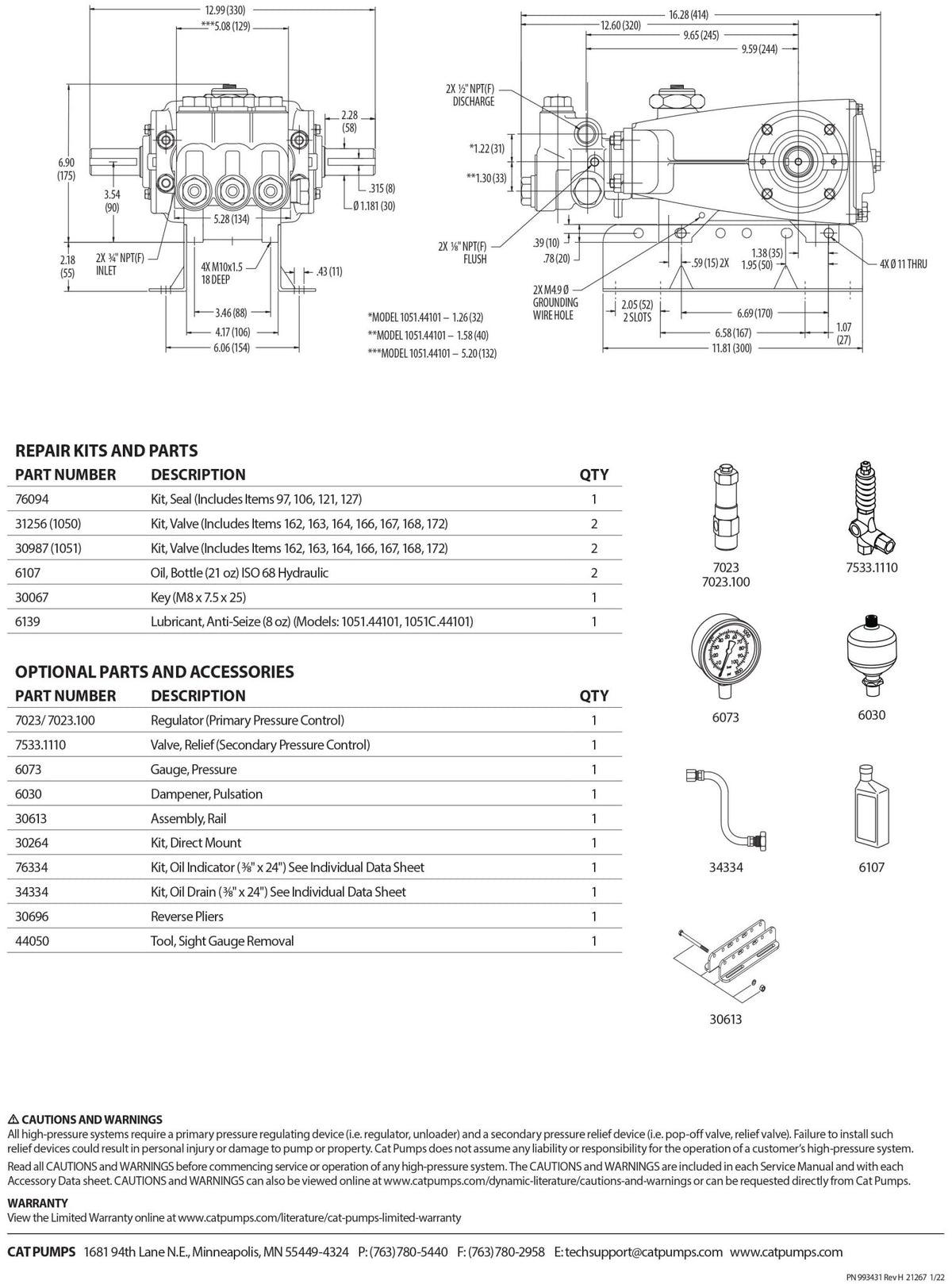 1051.44101 15PFR1 PUMP SS R B 10/2200,12.3/1800 CAT Pumps - Hydrocomponents & Technologies Inc.