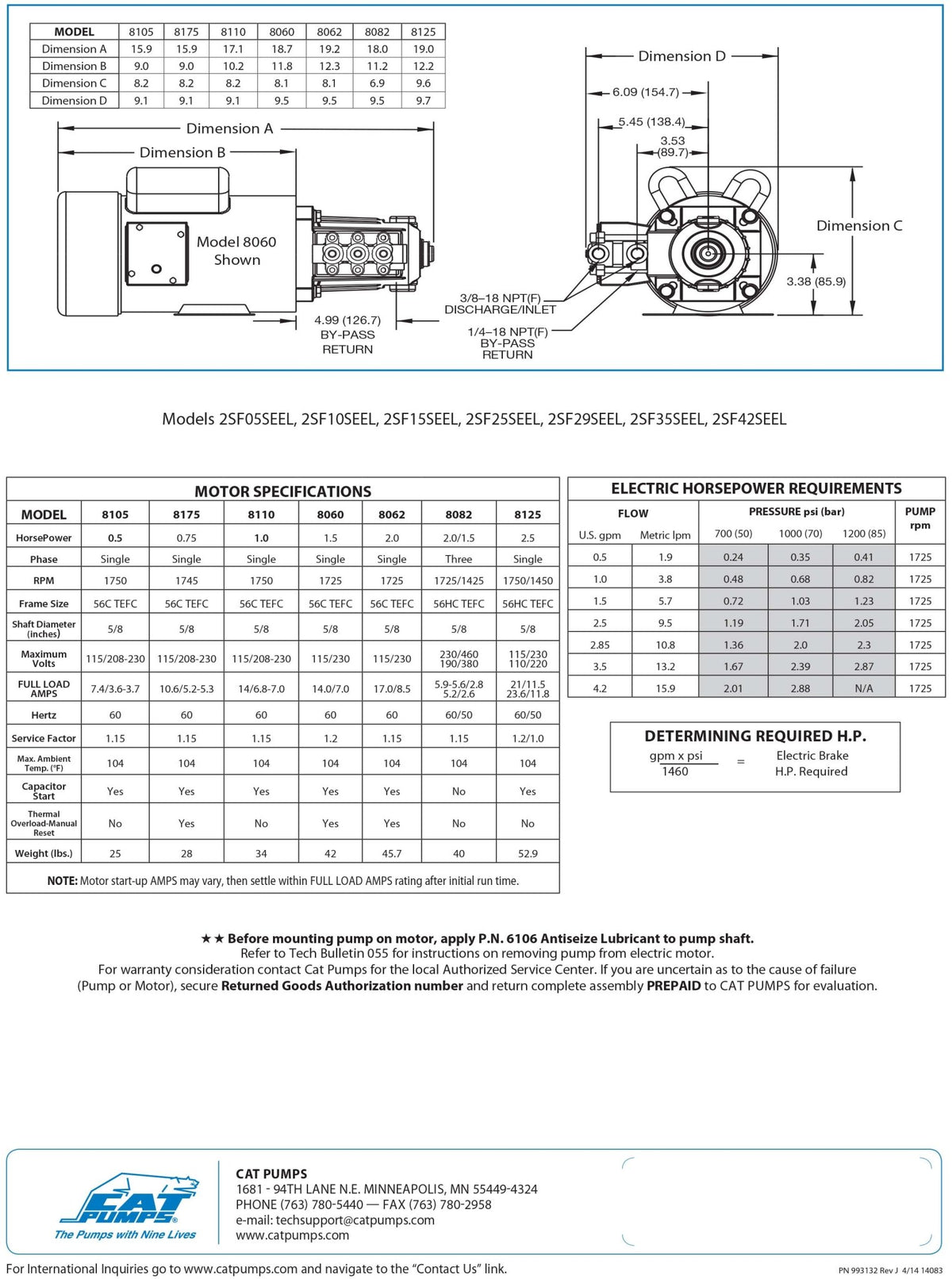 2SF25SEEL Cat Pump 2.5 GPM / 9.5 LPM 1200 PSI 3/8" NPT(F) 1725 RPM Direct Drive 316 Stainless Steel - Hydrocomponents & Technologies Inc.