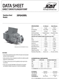 2SFQ42SEEL Cat Pump 4.2 GPM / 15.9 LPM 1200 PSI 3/8" NPT(F) 1725 RPM Direct Drive 316 Stainless Steel