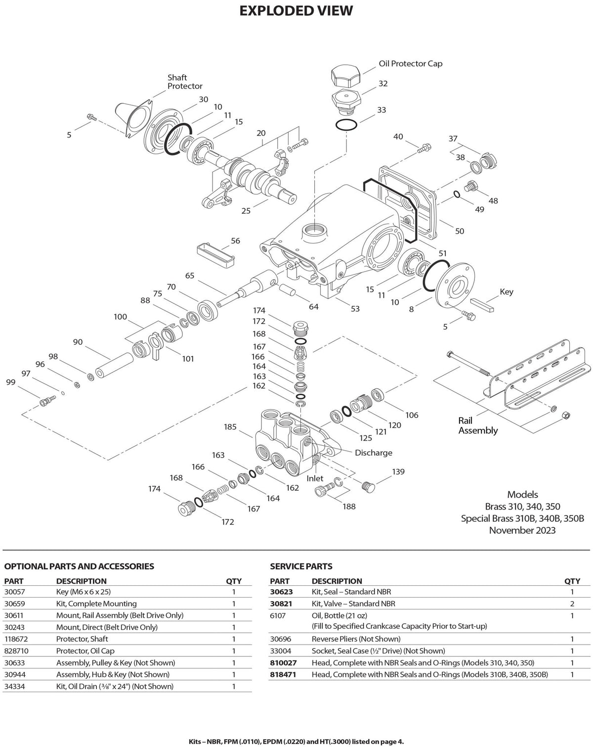 340 CAT Pump 4 GPM / 15.1 LPM , 1800 PSI , 1/2" NPT(F) Inlet Port Size , 3/8" NPT(F) Discharge Port Size , 1725 RPM Belt, Clutch, Flexible Coupling and Bellhousing Drive Type(s) , Brass&nbsp;5 Frame Plunger Pump - Hydrocomponents & Technologies Inc.