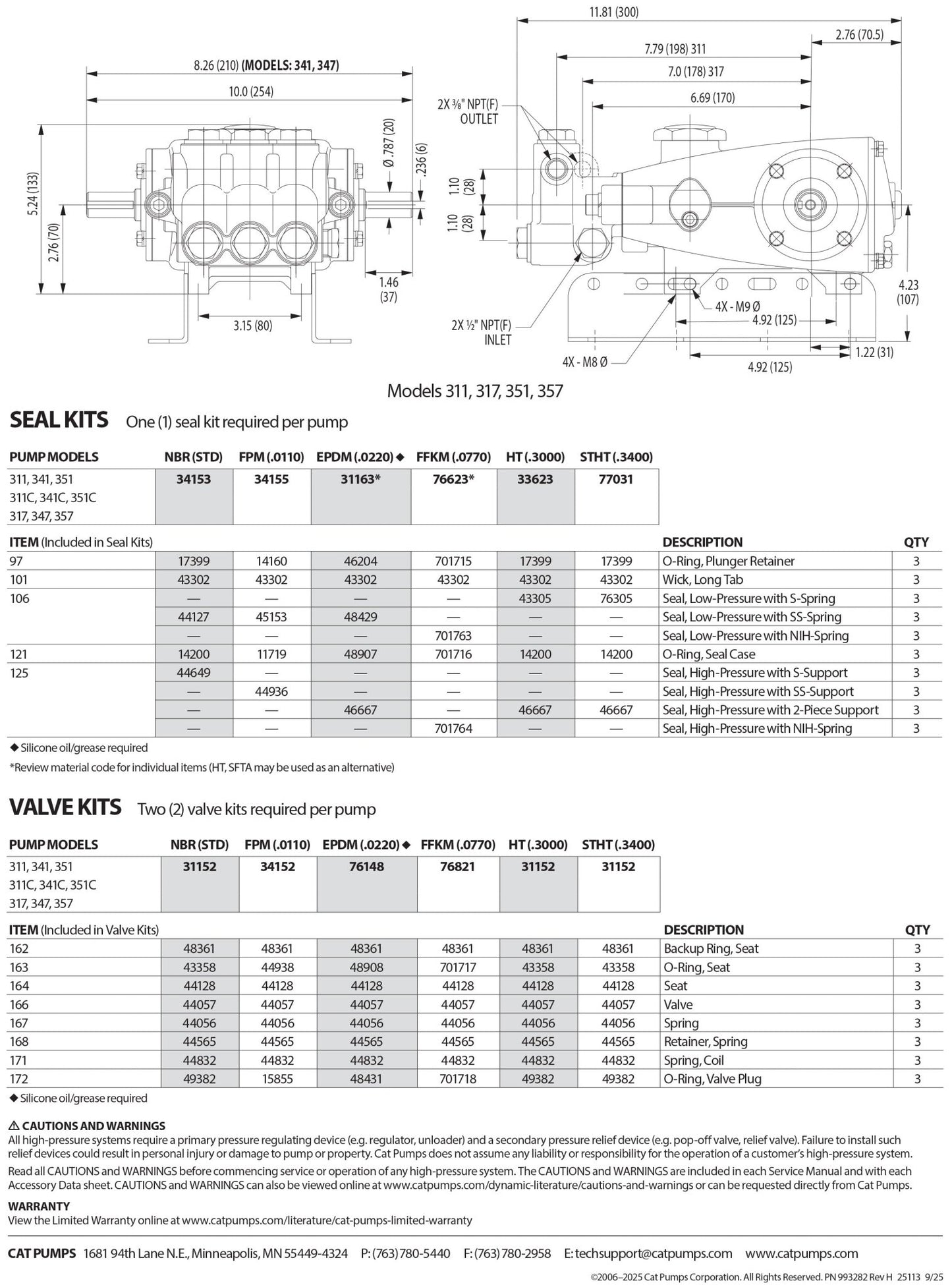 341 Cat Pump 4 GPM / 15.1 LPM 1800 PSI 1/2" NPT(F) Inlet Port Size 3/8" NPT(F) Discharge Port Size 1725 RPM Belt, Clutch, Flexible Coupling and Bellhousing Drive Type(s) 316 Stainless Steel - Hydrocomponents & Technologies Inc.