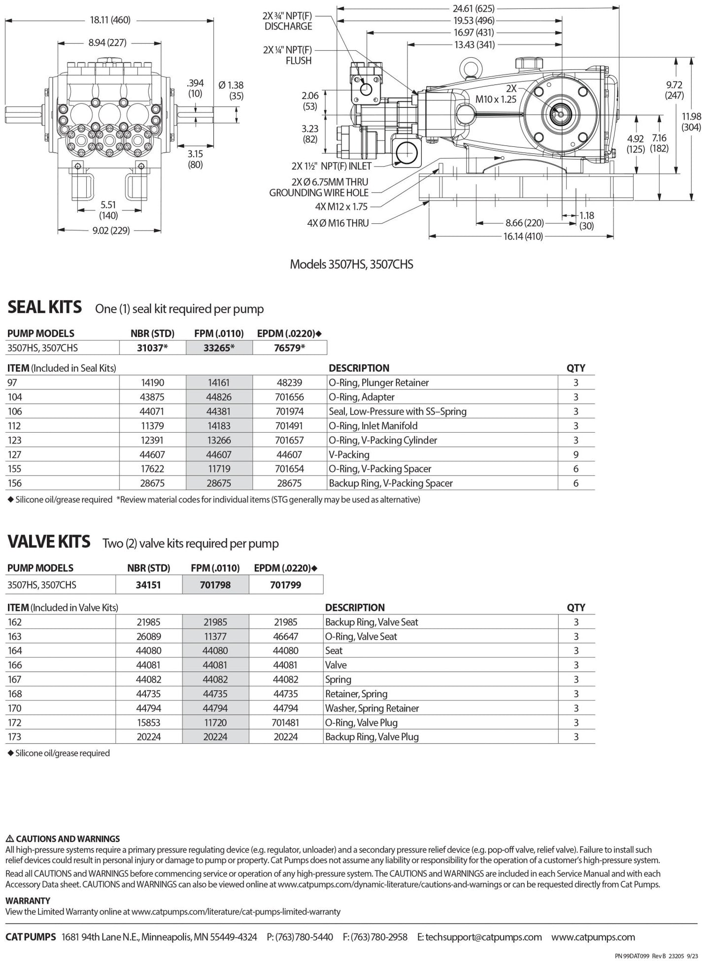 3507HS CAT Pump 10 GPM 5000 PSI Pressure Washer Pump Triplex Positive Displacement Plunger , 35 - Frame , Flange - Mount , Reciprocating , Nickel Aluminum Bronze , NBR (Buna - N) Seals - Hydrocomponents & Technologies Inc.