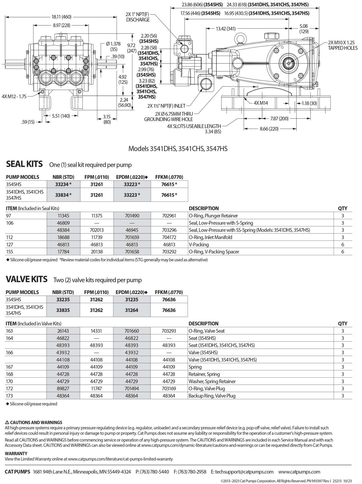 3541DHS CAT Triplex Positive Displacement Plunger Pump 45 GPM / 170 LP ...