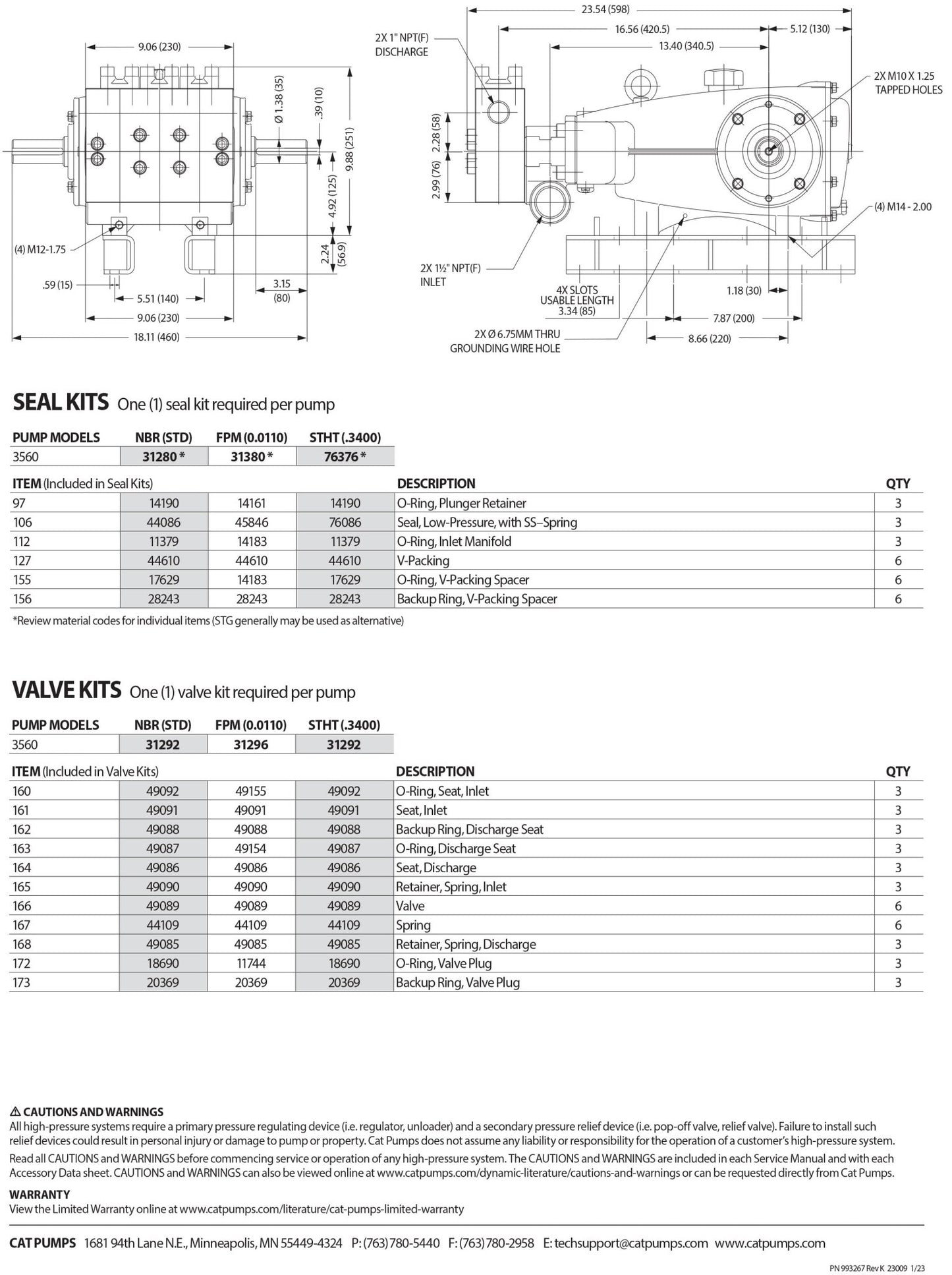 3560 CAT Triplex Positive Displacement Plunger Pump , 35 - Frame Series , Flange - Mount Ready , Reciprocating , SBG , Double Shaft , Block - Style Brass , Stainless Steel , Standard NBR (Buna - N) Seals , 20/4000, 25/3000 - Hydrocomponents & Technologies Inc.