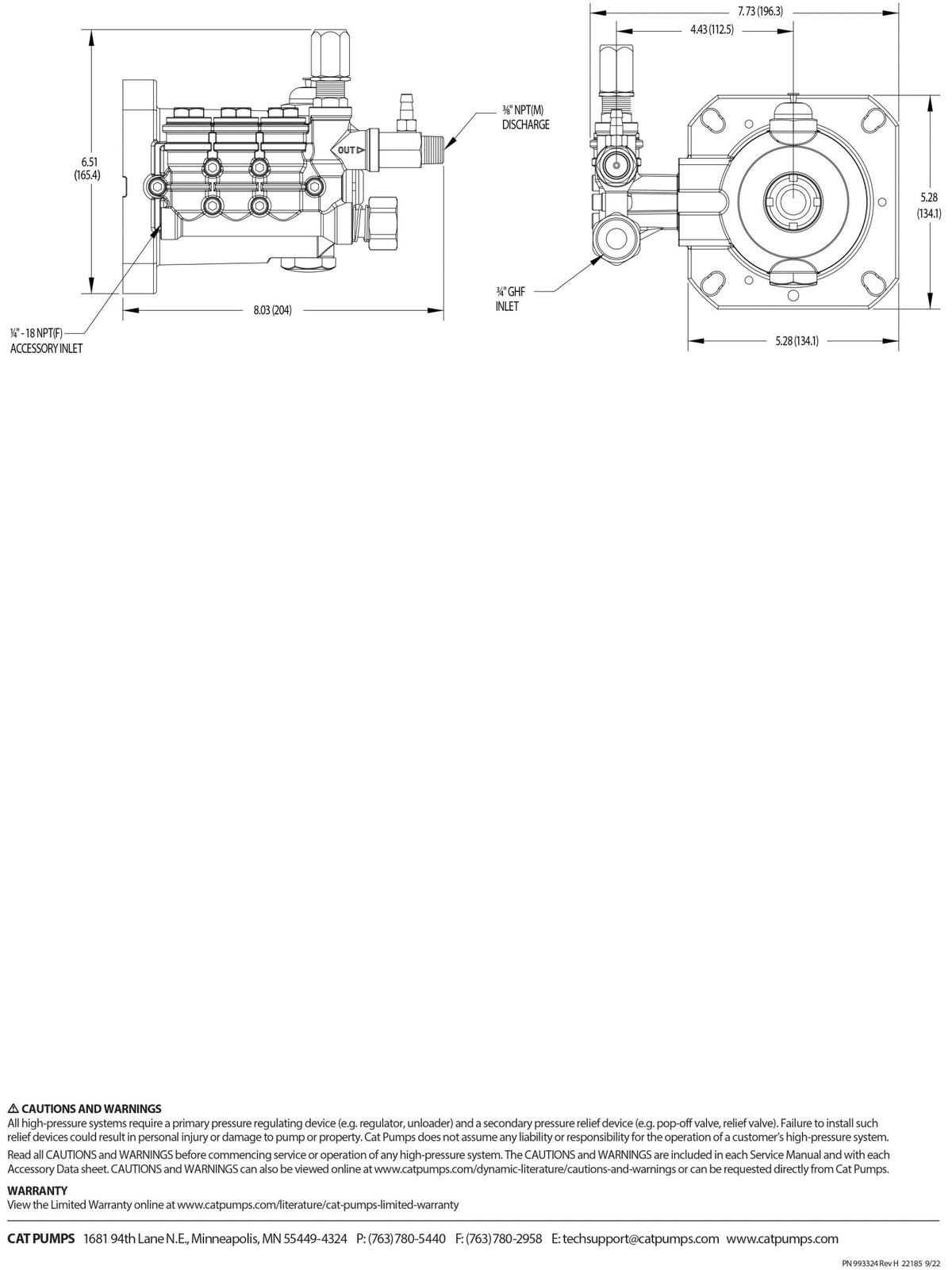 4DNX25GSI CAT Pressure Washer Triplex Positive Displacement Plunger Pump 3000 PSI 2.5 GPM , 4DNX Series , 3/4 inch Hollow Shaft Diameter , SAE J609 Gas Engine Flange , Block - Style Brass - Hydrocomponents & Technologies Inc.