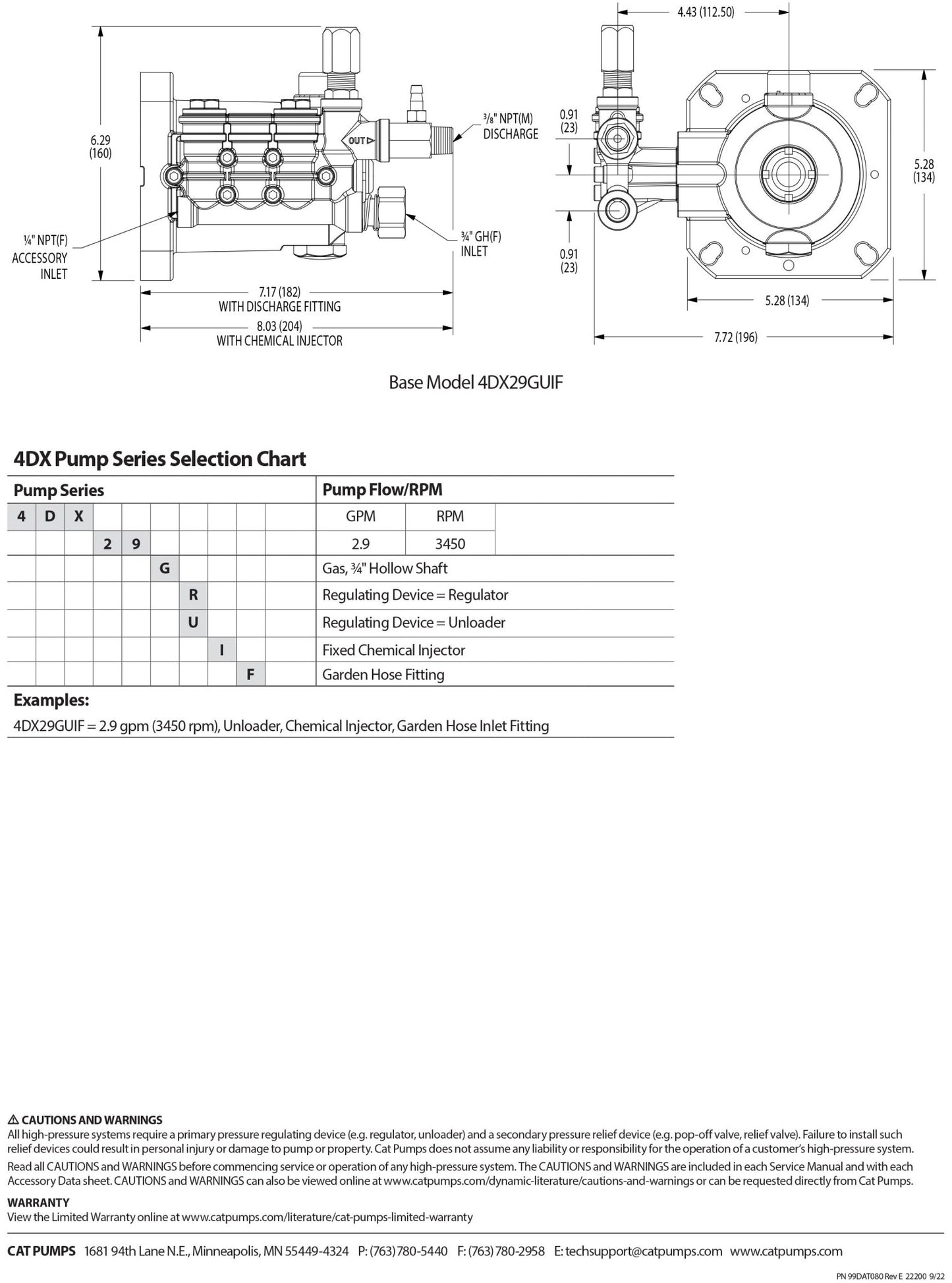 4DX29GUIF CAT Pressure Washer Triplex Positive Displacement Plunger Pump 2.9 GPM 2600 PSI , Fits a Standard 3/4 - inch Crankshaft Diameter , Mounts to a Standard SAE J609 Gas Engine Flange , Brass Block , Standard Buna - N Seals - Hydrocomponents & Technologies Inc.
