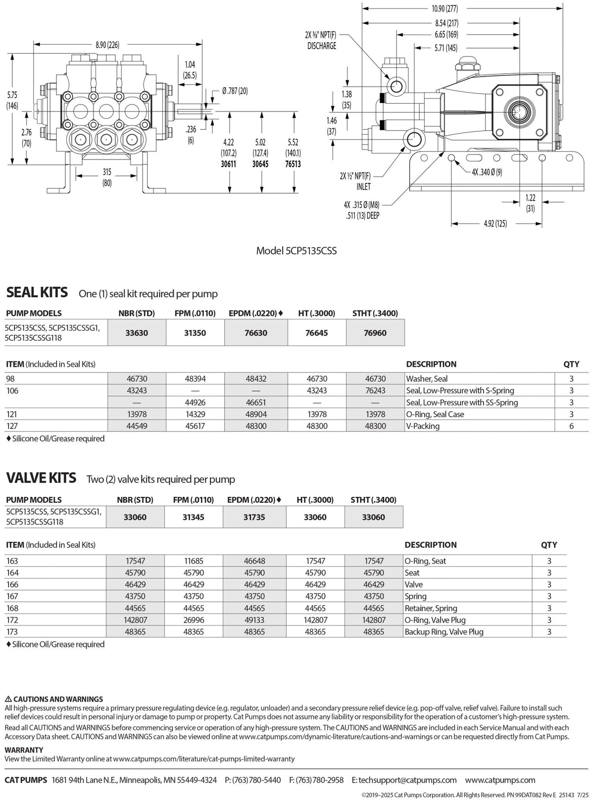 5CP5135CSSG1 Pressure Washer Triplex Positive Displacement Pump 5.8 GPM 3500 PSI , 316 Stainless Steel Manifold , Gearbox Mounts to a 1" Gas Engine Shaft , Forged Brass Block , Buna - N (Nitrile) Seals - Hydrocomponents & Technologies Inc.