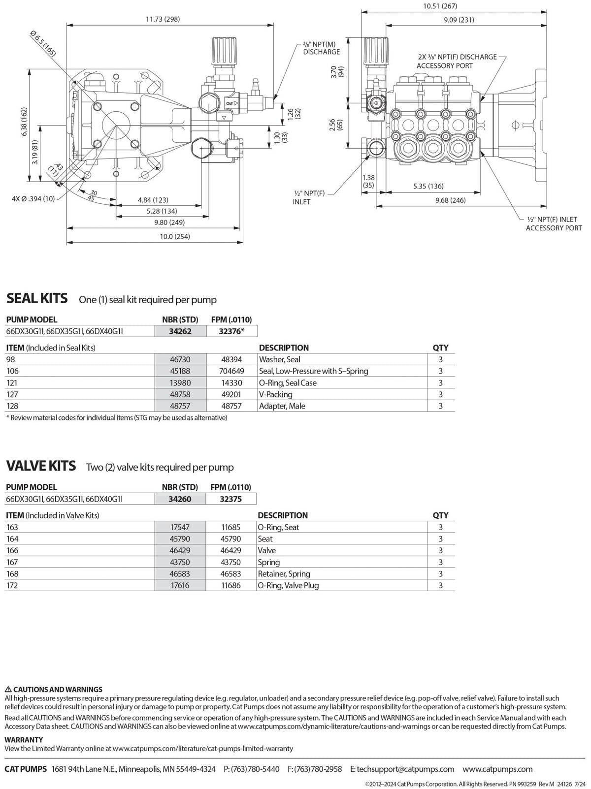 66DX40G1I CAT Pressure Washer Triplex Positive Displacement Plunger Pump 4.0 GPM 4000 PSI , 1 - inch Crankshaft Diameter , SAE J609 Gas Flange , Forged Brass Block - Hydrocomponents & Technologies Inc.