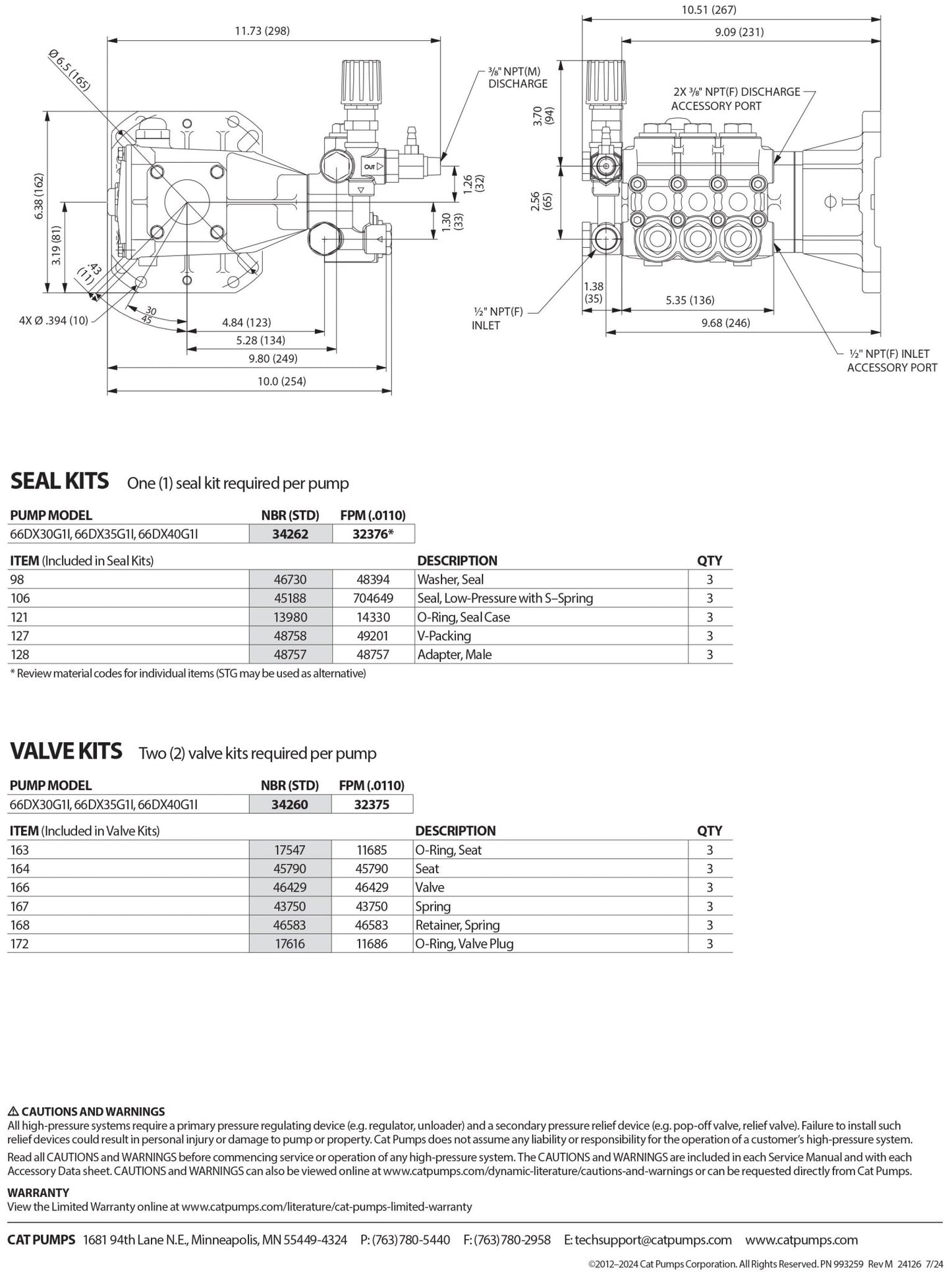 66DX40G1I CAT Pressure Washer Triplex Positive Displacement Plunger Pump 4.0 GPM 4000 PSI , 1 - inch Crankshaft Diameter , SAE J609 Gas Flange , Forged Brass Block - Hydrocomponents & Technologies Inc.
