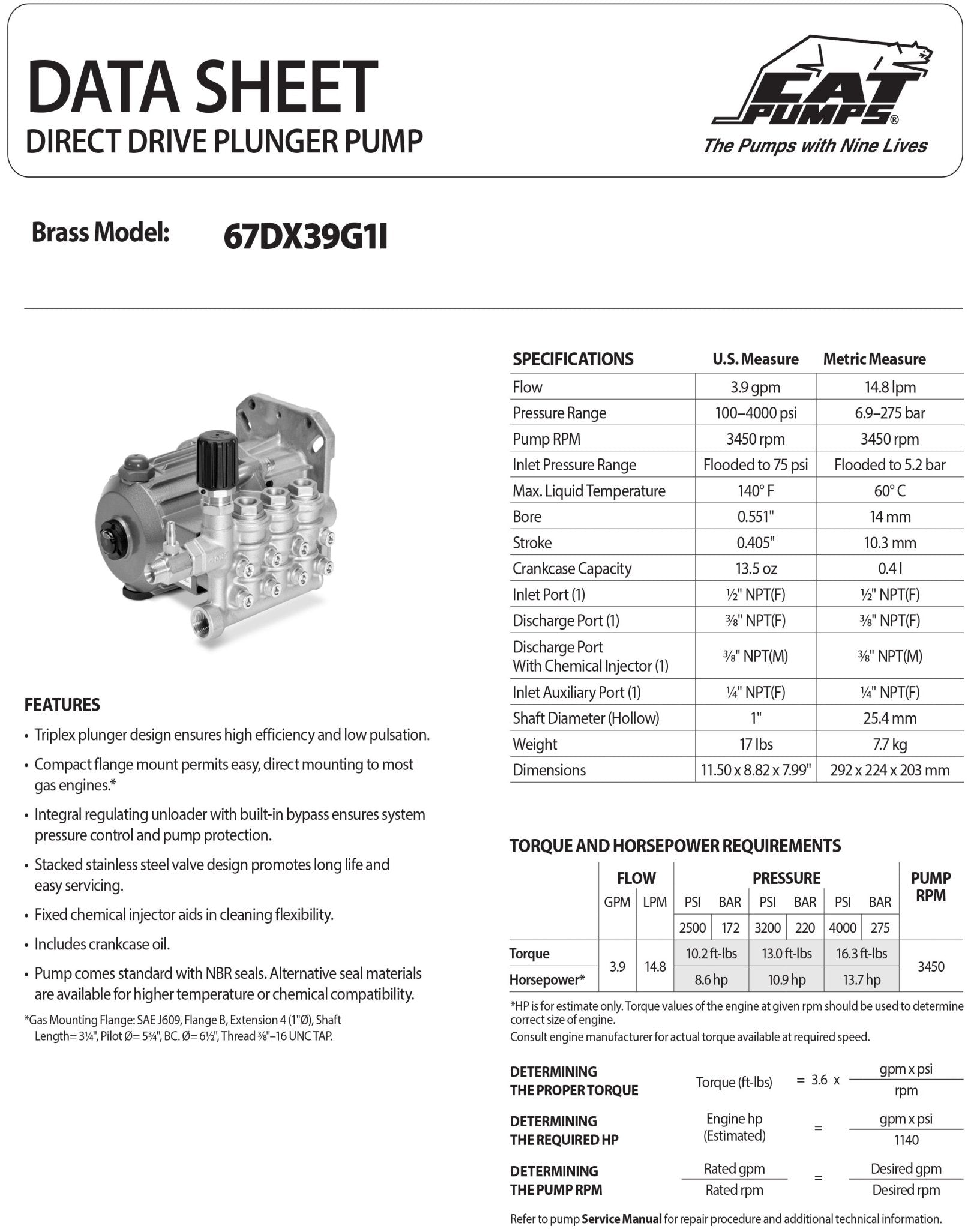 67DX39G1I CAT Pressure Washer Triplex Positive Displacement