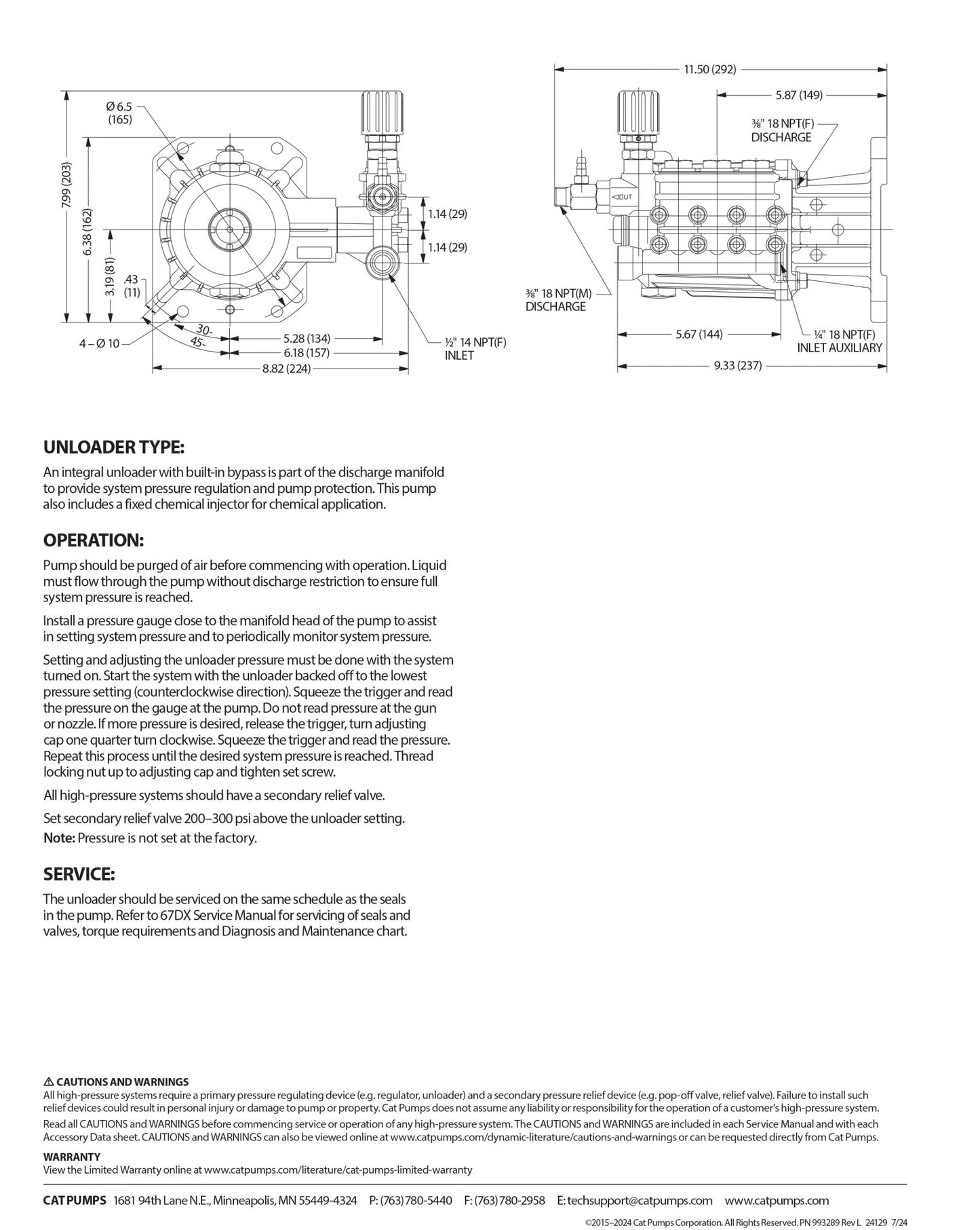 67DX39G1I CAT Pressure Washer Triplex Positive Displacement Plunger Pump 3.9 GPM , 4,000 PSI , 67DX Series , 1" Crankshaft Diameter , SAE J609 Gas Flange , Forged Brass Block , Buna - N Seals &amp; O - rings - Hydrocomponents & Technologies Inc.