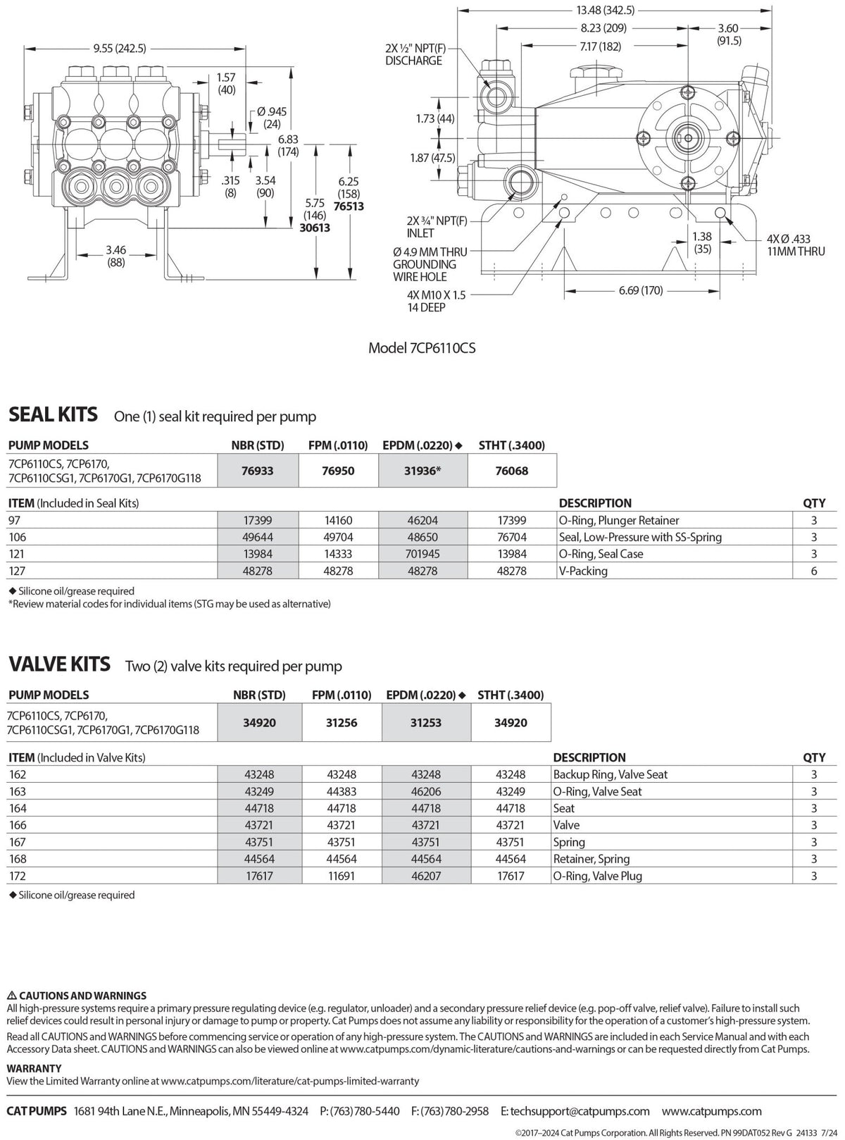 7CP6170G1 Cat Pressure Washer Triplex Positive Displacement Plunger Pump 12 GPM 1800 PSI , Gearbox Designed to Mount to a 1" Gas Engine Shaft , Brass Block , Buna - N O - rings and Seals - Hydrocomponents & Technologies Inc.