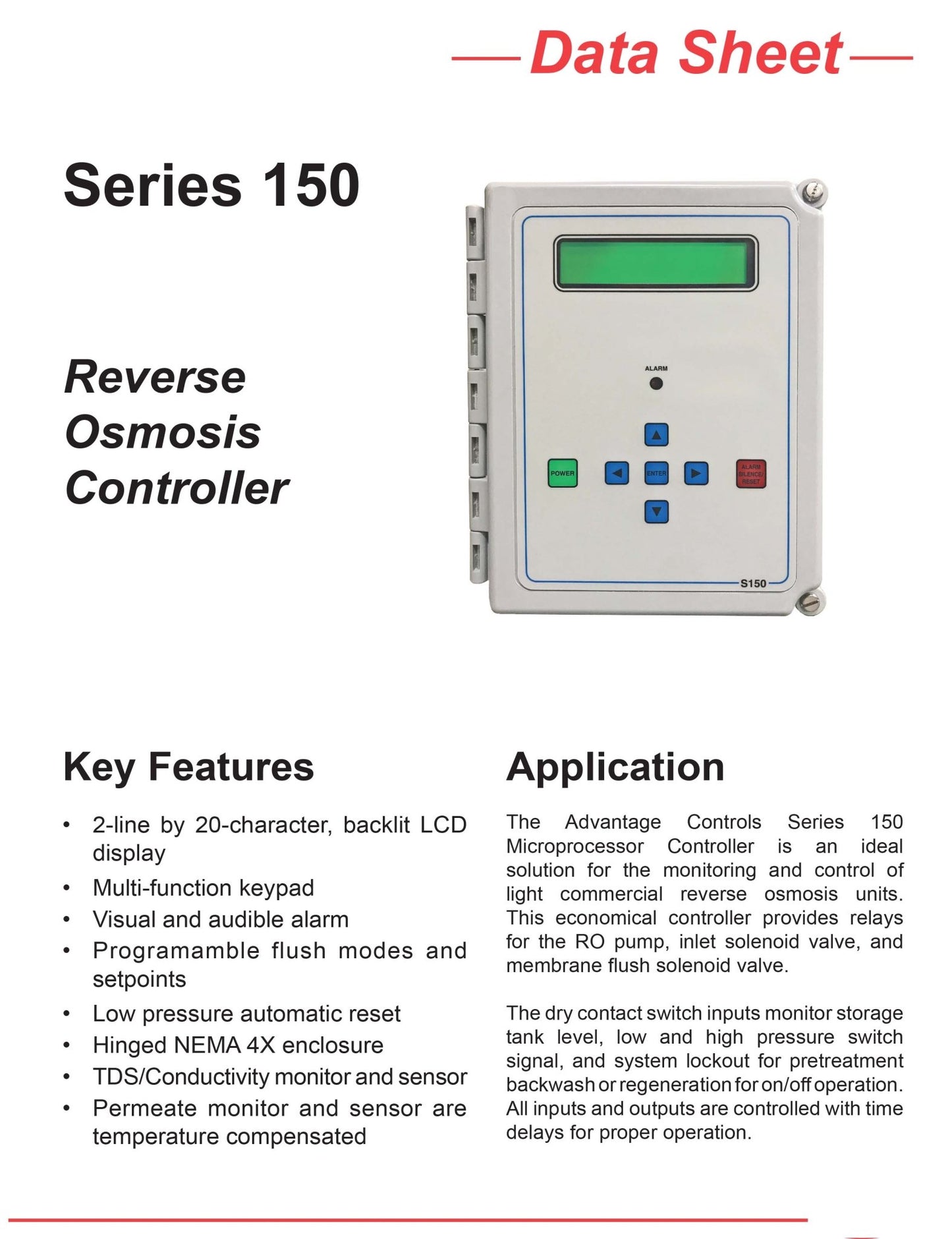 Series 151 / S150 Microprocessor RO Controller with I/O expander Model S151 - Hydrocomponents & Technologies Inc.