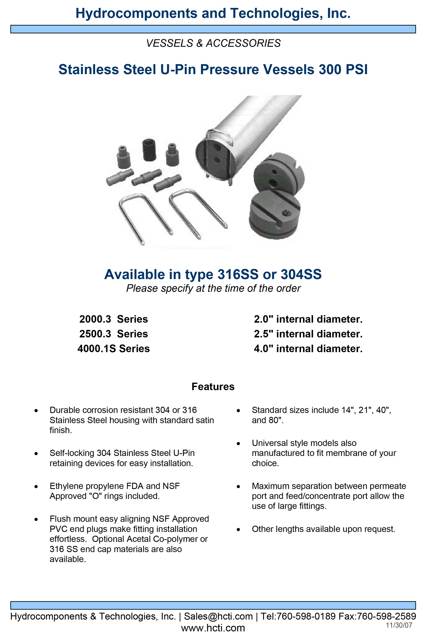 4021 300 PSI 316 SS, Robust End Caps PVC NSF, U-Pin Quick Release Leak & Corrosion Resistant, Pressure Vessel Membrane Housings PV-4021.1S