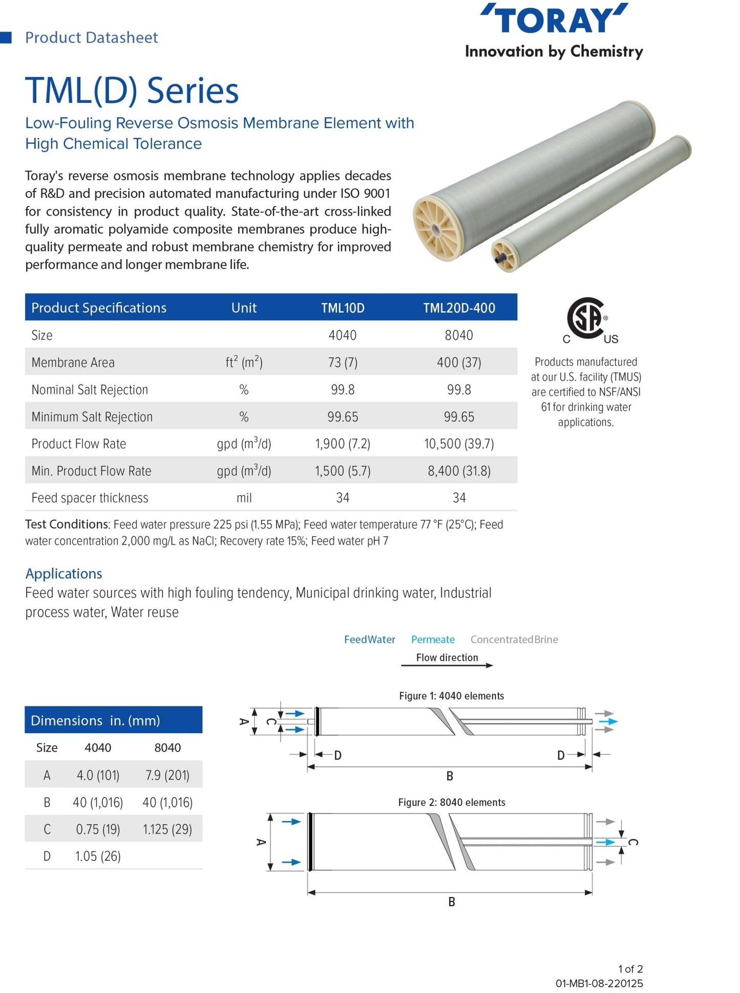 TML20D - 400 Toray 150 PSI 12,000 GPD 8 x 40 inch Membranes - Hydrocomponents & Technologies Inc.