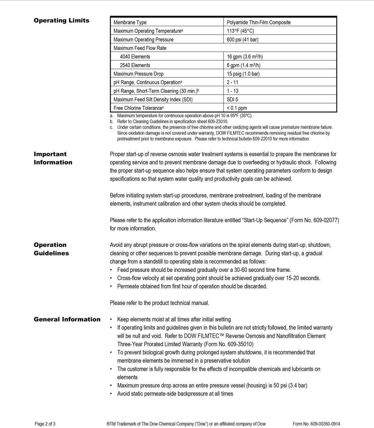 BW30 - 2540 FilmTec™ DOW / DuPont 225 PSI 1000 GPD 2.5 x 40 membranes - Hydrocomponents & Technologies Inc.
